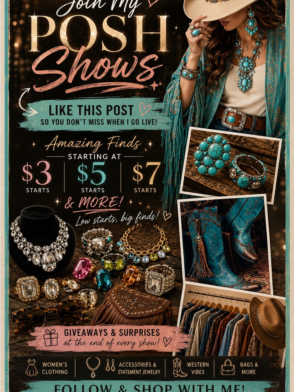 POSH SHOWS • Clothing, Accessories & Western Finds • $3+ Starts